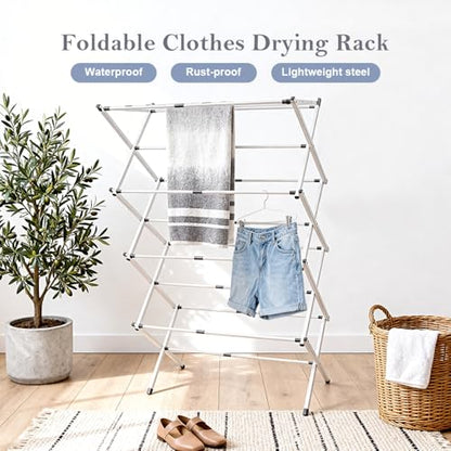 4-Tier Foldable Clothes Drying Rack 15" D x 29" W x 52" H - White | Portable Extendable Laundry Drying Rack for Indoor Air Drying Clothing with 4 Hangers - size: 4-Tier