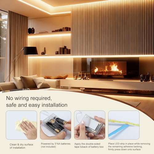 ZSLAIFU 2Pack Battery Powered LED Strip Lights, 3.28FT COB LED Light Strip, Warm LED Strip Light for Under Cabinet, Closet, Shelves, Bedroom, DIY Lighting Battery LED Strip Lights - size: 3.3FT x2