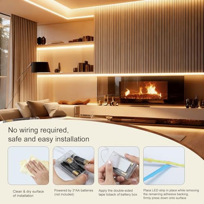 ZSLAIFU Battery Powered LED Strip Lights, 3.3FT COB LED Strip Light, Battery Operated LED Lights, Warm LED Strip Lights Battery Powered for Closet, Cabinet, Shelf, Kitchen, DIY Lighting - size: 3.3FT
