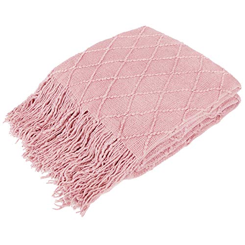 PAVILIA Light Pink Knit Throw Blanket, Soft Knitted Farmhouse, 50x60 | Lightweight Decorative Summer Fall Throw, Outdoor Textured Boho Blanket, For Couch Bed Sofa Chair Living Room Bedroom - color: Blossom Pink, size: 50 X 60 Inches - Throw