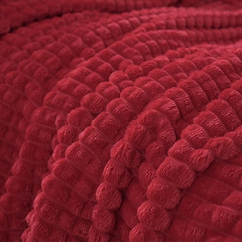 Puncuntex Fleece Throw Blanket Red 50"×60" with Square Grid Design | Super Soft Plush Cozy Flannel Throw Blanket Luxury for Couch Sofa Chair - color: Red, size: 50"×60"