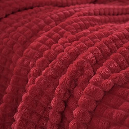 Puncuntex Fleece Throw Blanket Red 50"×60" with Square Grid Design | Super Soft Plush Cozy Flannel Throw Blanket Luxury for Couch Sofa Chair - color: Red, size: 50"×60"