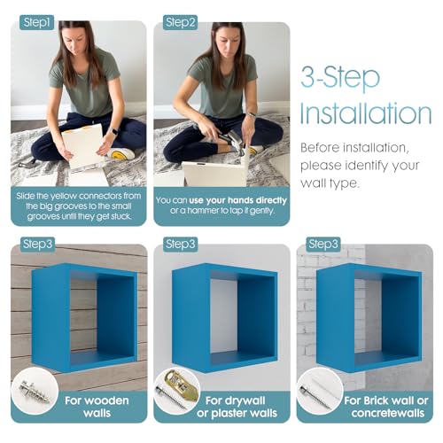 Cube Floating Shelves Set2, Display Shelves Wall Mount 7.75" D x 12.5" W x 12.5" H, (Cyan, Square 2 Cubes) - color: Cyan, size: Square-Set2
