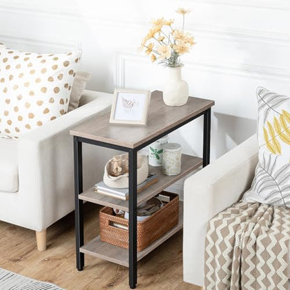 HOOBRO End Table, Simple Rustic Side Table with 3-Tier Storage Shelf, Narrow Nightstand for Small Spaces, Easy Assembly, for Living Room, Bedroom, Metal, Industrial Design, Greige and Black BG14BZ01 - color: Greige + Black