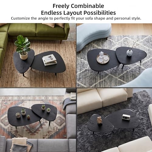 Nesting Coffee Table Set of 2-Mid Century Modern Coffee Table | Guitar Pick Stacking Tables with Solid Wood Legs,Small Coffee Tables for Small spaces,Living Room,Balcony - color: Black