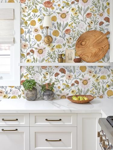 78.7"x17.3" Floral Peel and Stick Wallpaper Contact Paper White and Yellow Wallpaper for Cabinets Drawers Bedroom - color: Yellow&Pink Floral, size: 17.3" x 78.7"