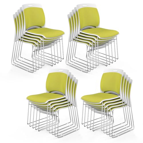 VINGLI Stackable Plastic Mesh Padded Chairs for Office Set of 20, Green | Stacking Chairs with Metal Sled Base, Ergonomic Plastic Pad Seat & Back, Waiting Banquet Guest Break Room, Easy to install - color: Green, size: 20 Pack