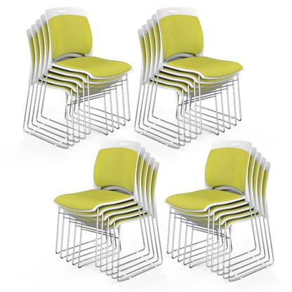 VINGLI Stackable Plastic Mesh Padded Chairs for Office Set of 20, Green | Stacking Chairs with Metal Sled Base, Ergonomic Plastic Pad Seat & Back, Waiting Banquet Guest Break Room, Easy to install - color: Green, size: 20 Pack