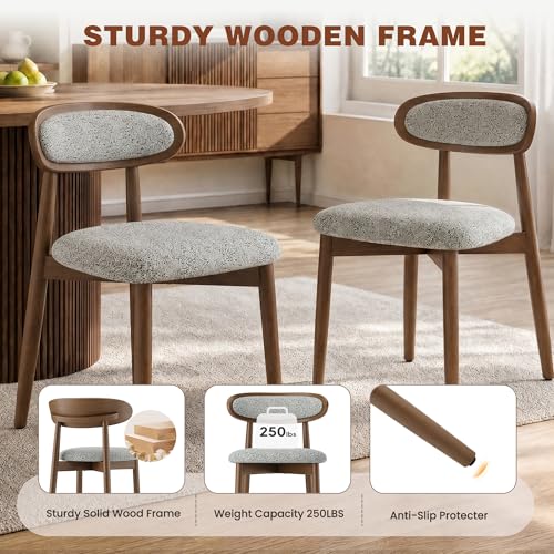Wooden Dining Chairs Set of 4, Modern Fabric Upholstered Dining Room Chair, Kitchen Side Chairs, Farmhouse Dinner Chair with Curved Back for Kitchen, Lightgrey - color: Lightgrey, size: Set of 4