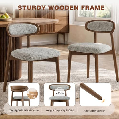 Wooden Dining Chairs Set of 4, Modern Fabric Upholstered Dining Room Chair, Kitchen Side Chairs, Farmhouse Dinner Chair with Curved Back for Kitchen, Lightgrey - color: Lightgrey, size: Set of 4