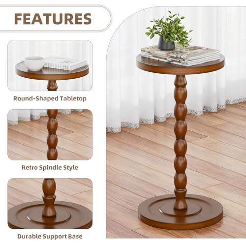 Simple Trending Small Side Table, Round Drink Table for Small Spaces, Pedestal Coffee Table for Living Room, Rustic Brown - color: Rustic Brown