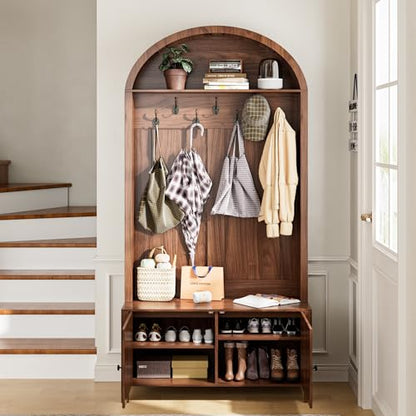 Mxtxmy Hall Tree with Bench and Shoe Storage 78.74" Coat Rack with 7 Hooks | Farmhouse Entryway Bench with Adjustable Shelf,4-in-1,Tall Hall Tree with Arch Storage Cubby Furniture Organizer for Hallway - size: 78.74"H