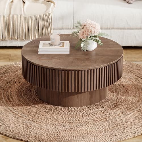JUSTONE 31.5" Round Coffee Table,Farmhouse Wood Coffee Table with Storage for LivingRoom,Apartment,Office,Walnut - color: 31.5'' - Walnut-6