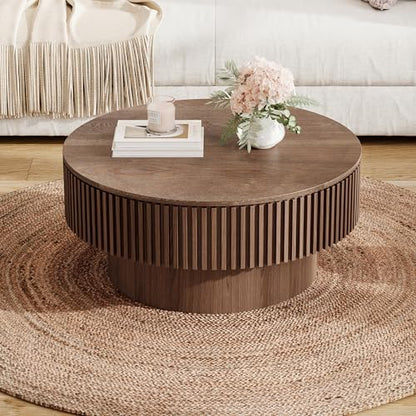 JUSTONE 31.5" Round Coffee Table,Farmhouse Wood Coffee Table with Storage for LivingRoom,Apartment,Office,Walnut - color: 31.5'' - Walnut-6