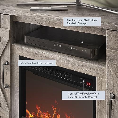 BELLEZE 47" TV Stand with 18" Electric Fireplace Heater & Media Entertainment Center Console Table for TV up to 50" with Open Storage Shelves & Cabinets - Veropeso (Grey Wash) - color: Gray Wash, style: 47" TV Stand/W 18" Fireplace