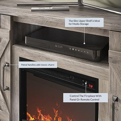 BELLEZE 47" TV Stand with 18" Electric Fireplace Heater & Media Entertainment Center Console Table for TV up to 50" with Open Storage Shelves & Cabinets - Veropeso (Grey Wash) - color: Gray Wash, style: 47" TV Stand/W 18" Fireplace