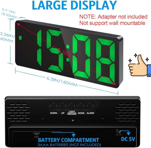 AMIR Digital Alarm Clock, Electronic Desk Clock with Temperature Display | Adjustable Brightness, 12/24H Display, Dual Power Option, Alarm Clock for Bedroom Home (Plug Not Included) - color: Green
