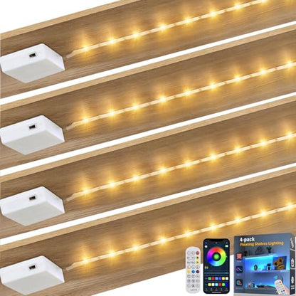 Battery Powered LED Strip Lights 20 inch x 4 Pack, Wireless LED Strip Lights for Bedroom Color Changing APP Remote, Led Lights for TV, Kitchen Under Cabinet Lighting, Shelves, Under Counter, Closet - color: RGB 4Pack