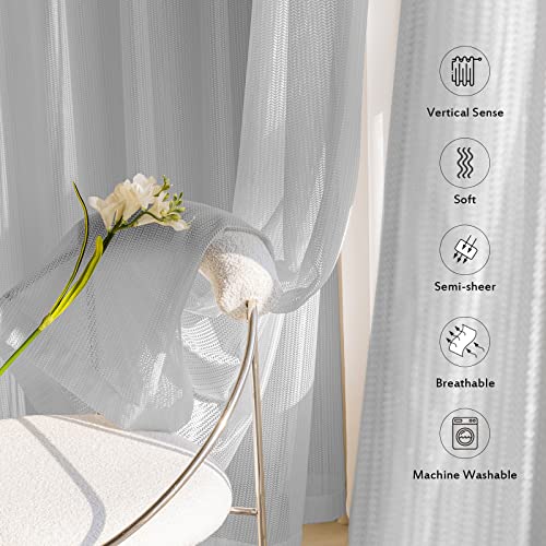 Jacquard 2 Panels Set Sheer Curtains 84 inch Length, Semi Sheer Grommet Solid Casual Soft Voile Drapes with Light Filter Window Treatments for Bedroom Living Room, Light Gray, 52" W x 84" L | Jacquard Semi Sheer Grommet Solid Casual Soft Voile Drapes with