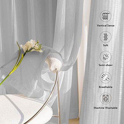 Jacquard 2 Panels Set Sheer Curtains 84 inch Length, Semi Sheer Grommet Solid Casual Soft Voile Drapes with Light Filter Window Treatments for Bedroom Living Room, Light Gray, 52" W x 84" L | Jacquard Semi Sheer Grommet Solid Casual Soft Voile Drapes with