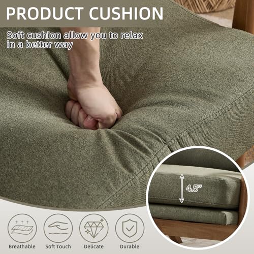 IOMOR Mid Century Modern Accent Chair, Linen Fabric Upholstered Lounge Arm Chair with Solid Wood Frame and Soft Cushion for Living Room, Bedroom, Balcony (1, Green) - color: Linen Green