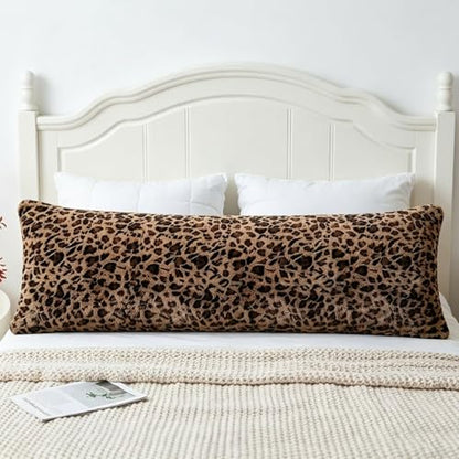 Leopard Body Pillow Cover 20x54 Inches, Brown Cheetah Faux Fur Fluffy Long Pillowcase with Zipper, Soft Shaggy Plush Fuzzy Body Pillow Cover for Bed Sofa Couch, Cozy Side Sleeper Pillow Cover - size: 54"x20"(Pack of 1)