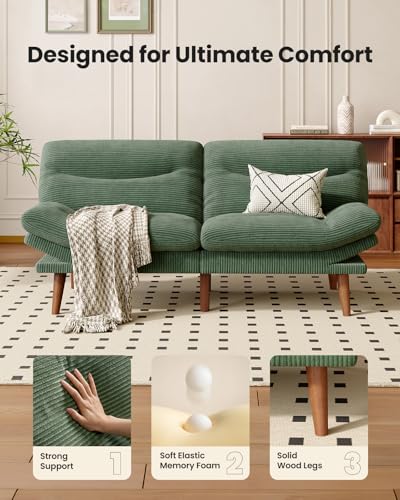 Amada 66 inch 3-in-1 Convertible Futon Sofa Bed, Green | Adjustable backrest and armrests, strong wood legs and frame, loveseat for living rooms, studios and offices - color: Green, size: 66 Inch