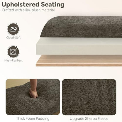Upholstered Entryway Bench, 58.7" Modern Bedroom Bench, Brown | Sherpa Fleece, Curved Armrests, Solid Wood Frame, End of Bed, Bedroom, Living Room, Hallway - color: Brown-sherpa, size: 58.7"