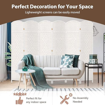 6 Panel Room Divider, 6 FT Wide Folding Screen Room Divider, Off White | Double Hinged Folding Screen Room Dividers for Patio Privacy - color: Off White, size: 6 Panels