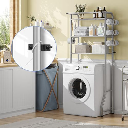 Simple Trending 3 Tier Over The Toilet Rack, Shelf Bathroom, Bathroom Stand Organizer Space Saver, Silver - color: Silver With Towel Rack