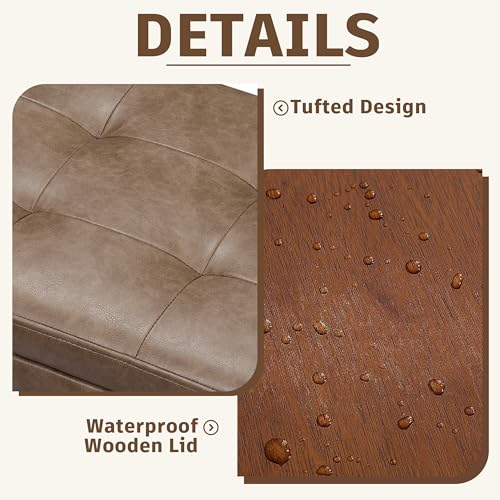 Homebeez 22" Storage Ottoman Coffee Table with Flip Top Tray, Tufted Faux Leather Footrest Stool with Nailhead Trim, Large Foot Rest for Living Room, Taupe Brown - color: Taupe Brown