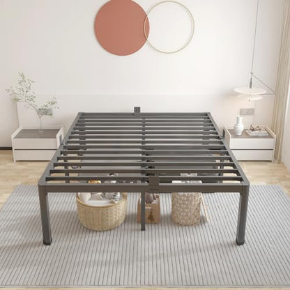 ROIL 18 Inch Queen Bed Frame with Rounded Corner & 4 Mattress Baffles | Easy Assembly, Noise Free, 3500LBS Load Capacity, No Box Spring Needed, 16.4" Storage Space, Headboard Hole, Heavy Duty Steel - size: Queen, style: 18 Inch