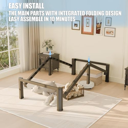 18 inch Twin Bed Frame with Round Corner Legs Mattress Slide Stopper,3500 lbs Heavy Duty Metal Platform,No Box Spring Needed,Steel Slat Support,Easy Assembly,Noise Free - size: Twin, style: 18 inch