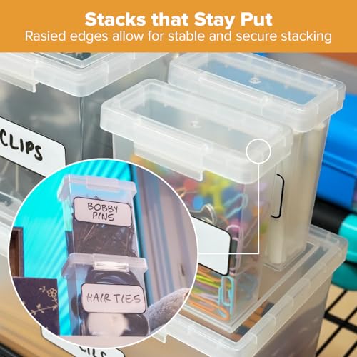 Bostitch Konnect Storage Containers with Lids, Office Organizer, Clear Plastic Box, Stackable for Crayons, Q-tips, Office Supplies, Labels, 0.5 Qt, 2 Pack - size: 0.5 Qt (2 Pack)