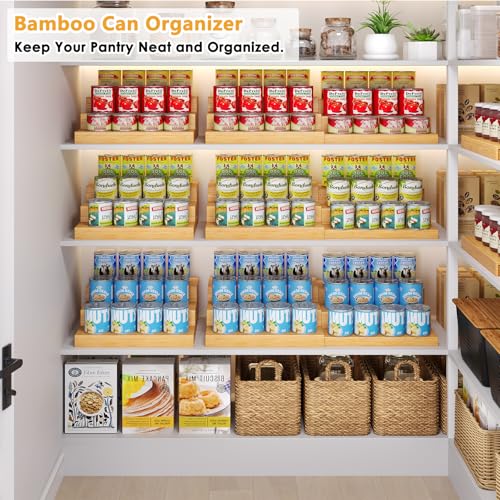 2-Pack Expandable Bamboo Can Organizer for Pantry Display, Holds 48 Cans | 3-Tier Adjustable Can Storage Holder, Soda & Canned Food Organizer Rack for Cabinets & Countertops (Patent Pending) - color: Bamboo, size: （12.4"-24"W × 10.8"D × 4.5"H）*2