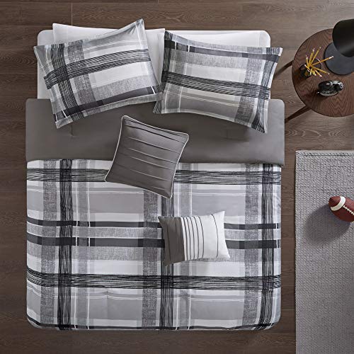 Intelligent Design Rudy Cozy Comforter Casual Cabin Lodge Plaid Design, All Season, Hypoallergenic Cover, Soft Bedding Set with Matching Sham, Decorative Pillow, RBlack Full / Queen - color: Black/Grey, size: F/Q Comforter