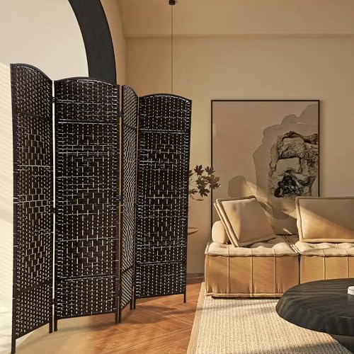 FDW Room Divider 6FT Wooden Screen Folding Privacy Screens Portable Wall Dividers for Home Office Bedroom, Dark Brown - color: Dark Brown, size: 4 Panel
