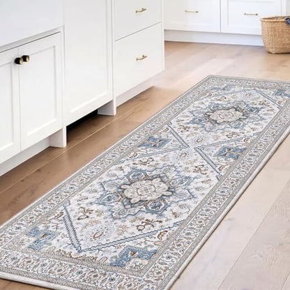 OPPODREAM Soft Area Rugs 2x6, Persian-Inspired Washable Rug, Cream White & Blue - color: Cream White & Blue, size: 2' x 6' (Runner)
