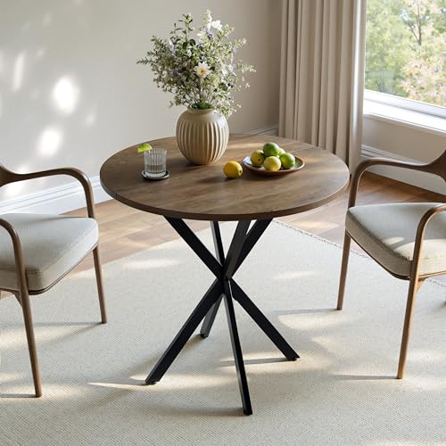 Unovivy 31.5" Small Round Dining Table for 2-4 Natural Oak Dinner Table | Space Saving Circle Small Kitchen Table, Industrial Mid Century Modern Dining Room Desk for Kitchen, Apartment - color: Natural Oak, style: Round