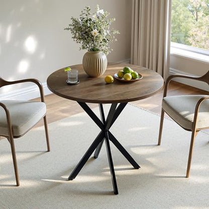 Unovivy 31.5" Small Round Dining Table for 2-4 Natural Oak Dinner Table | Space Saving Circle Small Kitchen Table, Industrial Mid Century Modern Dining Room Desk for Kitchen, Apartment - color: Natural Oak, style: Round