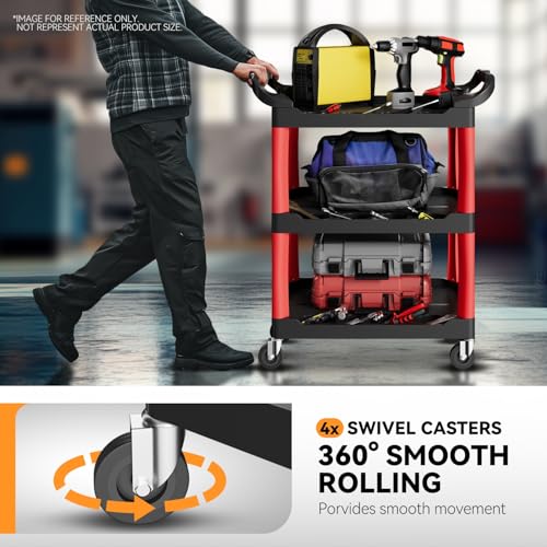 Auto Dynasty 3-Tier Rolling Cart with Cup Holders, 120kg Capacity, Black | 120 Kg/260 Lbs Capacity, 3-Tier Storage w/Cup Holders, Rolling Wheels for Easy Mobility, for Home/Garage/Warehouse/Workshop - style: with Cup Holders
