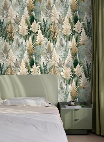 Floralplus Peel and Stick Wallpaper Boho Forest Removable Wallpaper | Wallpaper for Bedroom Bathroom Self Adhesive Renter Friendly Green Leaf Contact Paper for Cabinet Walls, 17.5 x 118 in