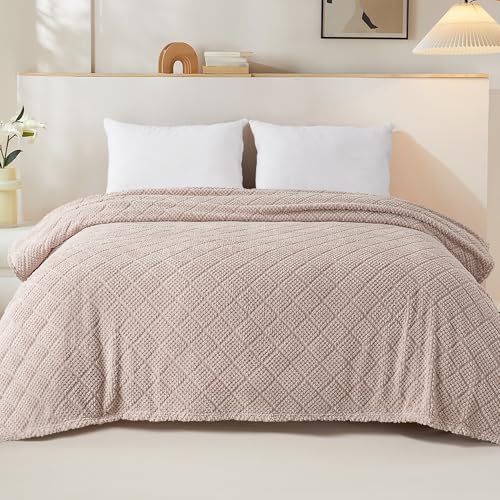 Whale Flotilla Soft Fleece Queen Size Blanket for Bed, Camel | Jacquard Waffle Blankets for Home Decor, Lightweight and Cozy, All Season Suitable, 90x90 Inch - color: Camel, size: Queen(90x90 Inch)