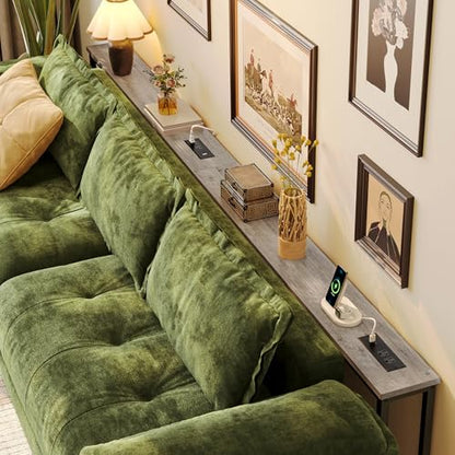Huuger 110.2 Inch Sofa Table with Power Outlets, 23.9’’-34.4’’ Height Adjustable Range, Behind Couch Table with USB-C Ports, Sofa Tables Narrow Long, Skinny Console Table, Small Spaces, Country Rustic - color: Oak, size: 110.2''W x 23.9''-34.4''H