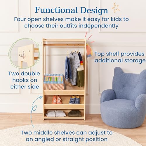 ECR4Kids TrendiTot Clothing Rack with Adjustable Shelves, Kids Wardrobe, Natural - color: Beige