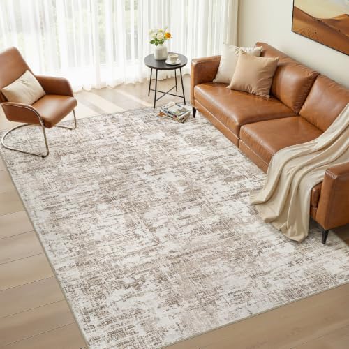 Nakagishi 6X9 Abstract Washable Area Rugs for Living Room-Brown-02 | Modern Non-Slip Silicone Backing Low Pile Soft Carpet for Bedroom Dining Decor Ideal for Families with Kids and Pets - color: Brown-02, size: 6' x 9' (Rectangular)