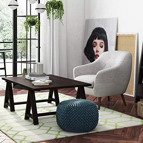 SIMPLIHOME Renee 20" Wide Round Pouf in Teal Velvet | Boho footstool, extra seating for home living room or bedroom with button-tufted pleated design, assembled; pouf ottoman. - color: Teal, style: Pouf