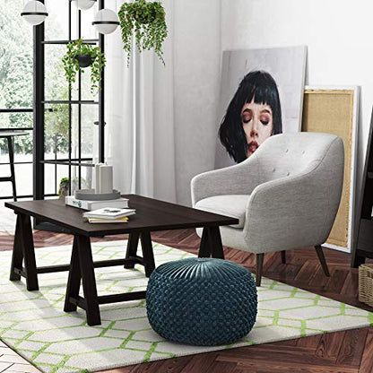 SIMPLIHOME Renee 20" Wide Round Pouf in Teal Velvet | Boho footstool, extra seating for home living room or bedroom with button-tufted pleated design, assembled; pouf ottoman. - color: Teal, style: Pouf