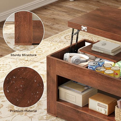 UNIQUITE 40" Lift Top Coffee Table, 4 in 1 Multi-Function Lift Coffee Table with Storage and Hidden Compartment, Convertible Coffee Tables to Dining Table for Living Room, Walnut - color: Walnut