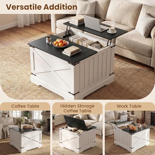 Giantex Farmhouse Lift Top Coffee Table, 31.5" Square Wood Center Table with Large Hidden Storage Compartment & Hinged Lift Top, Accent Cocktail Tea Table, Rustic Living Room Tables (Black) - color: Black